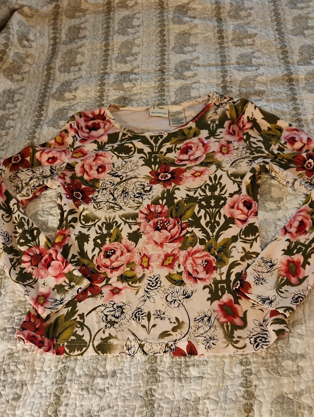 White Stag Floral Long-Sleeve Top in Pink and Green